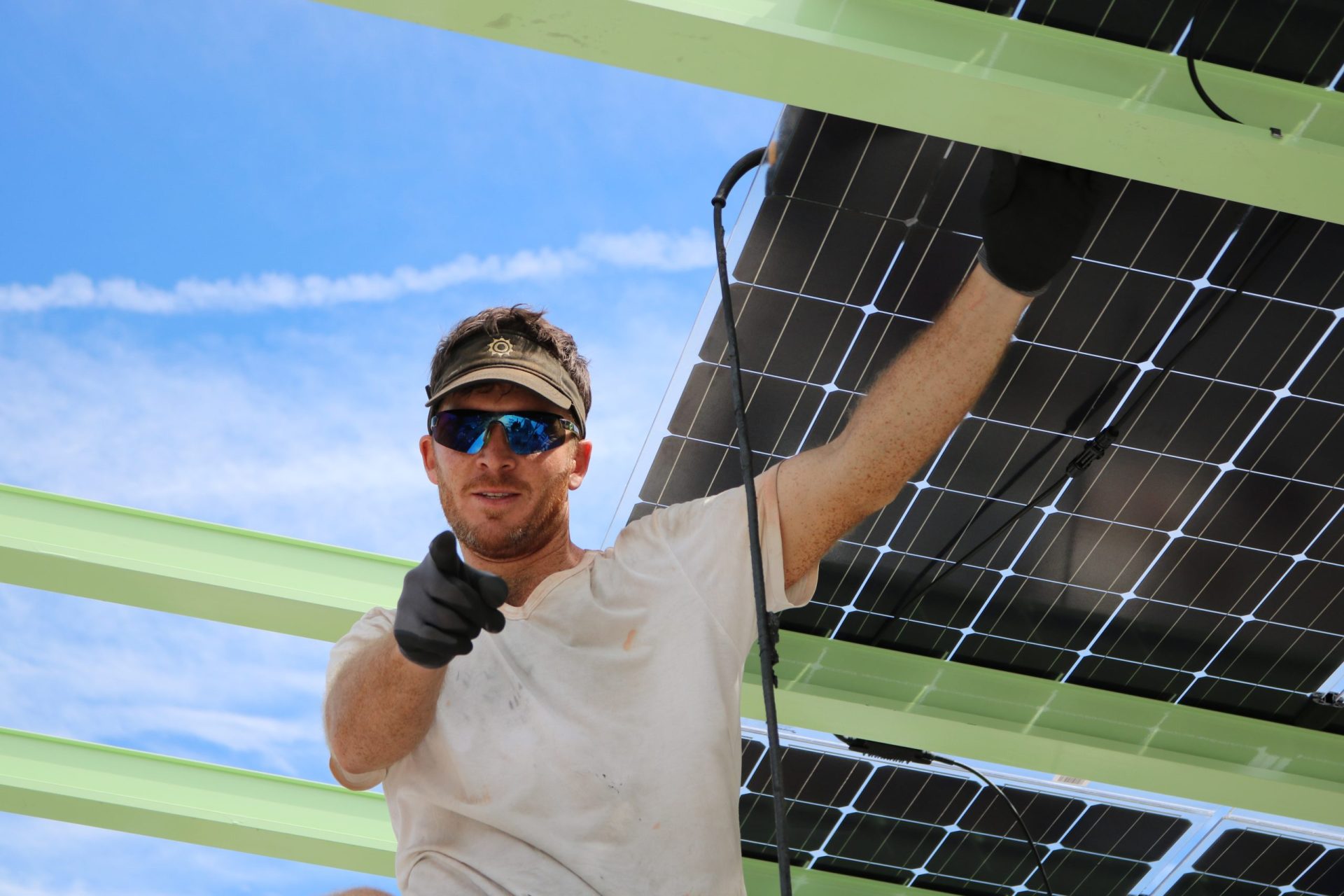 gaelen pointing at camera from under canopy